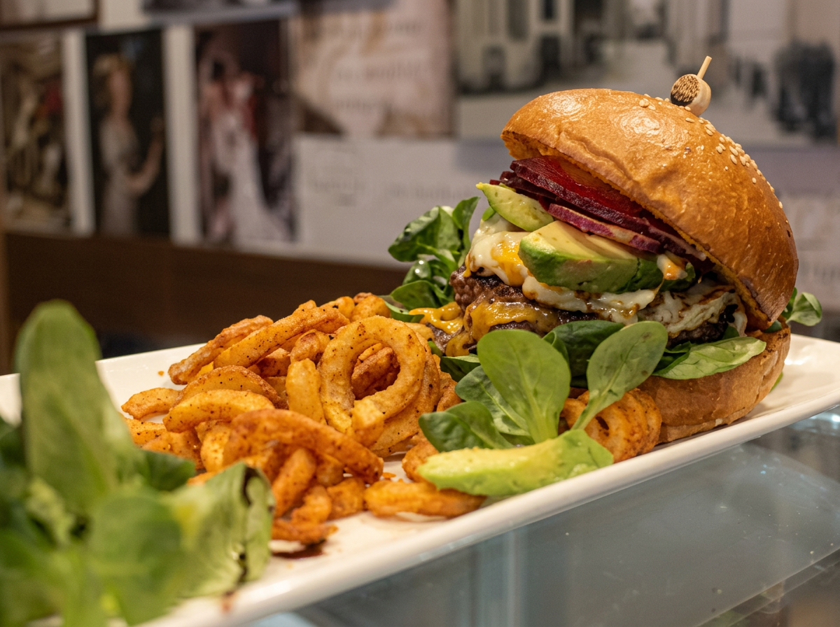 Barockburger mit Avocado und Curly Fries